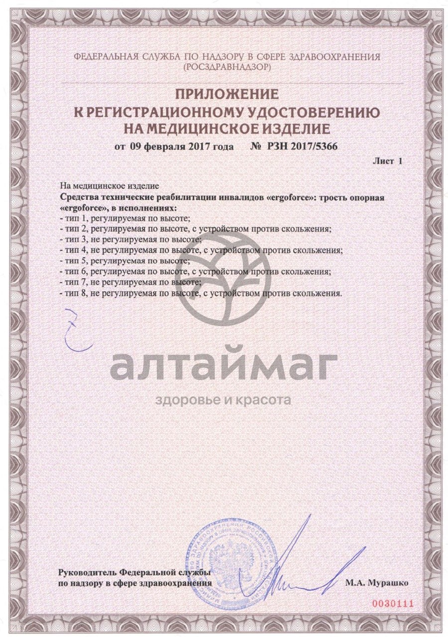 Сертификат на товар Трость E 0612 Y с упс, цвет черный Трость E 0612 Y с упс, цвет черный сертификат