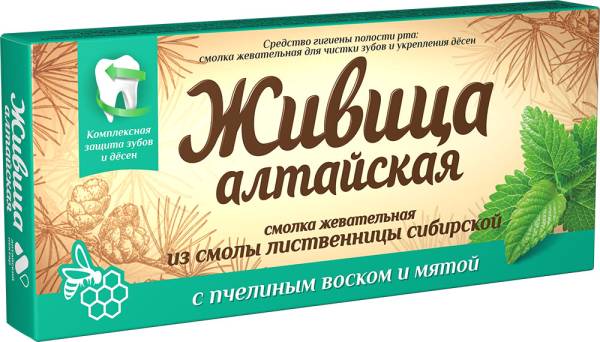 Смолка жевательная Живица Алтайская с пчелиным воском и мятой Алтайский Нектар 4шт фотография