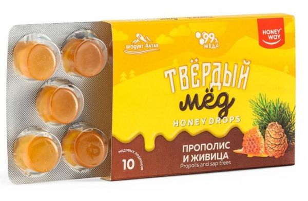 Твердый мед HoneyDrops Прополис и Живица 30г фотография